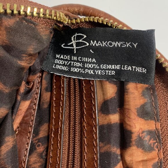 B MAKOWSKY Brown Leather Crossbody Handbag w/ Texture Gold Safety Pin Zip Pulls - Picture 11 of 16